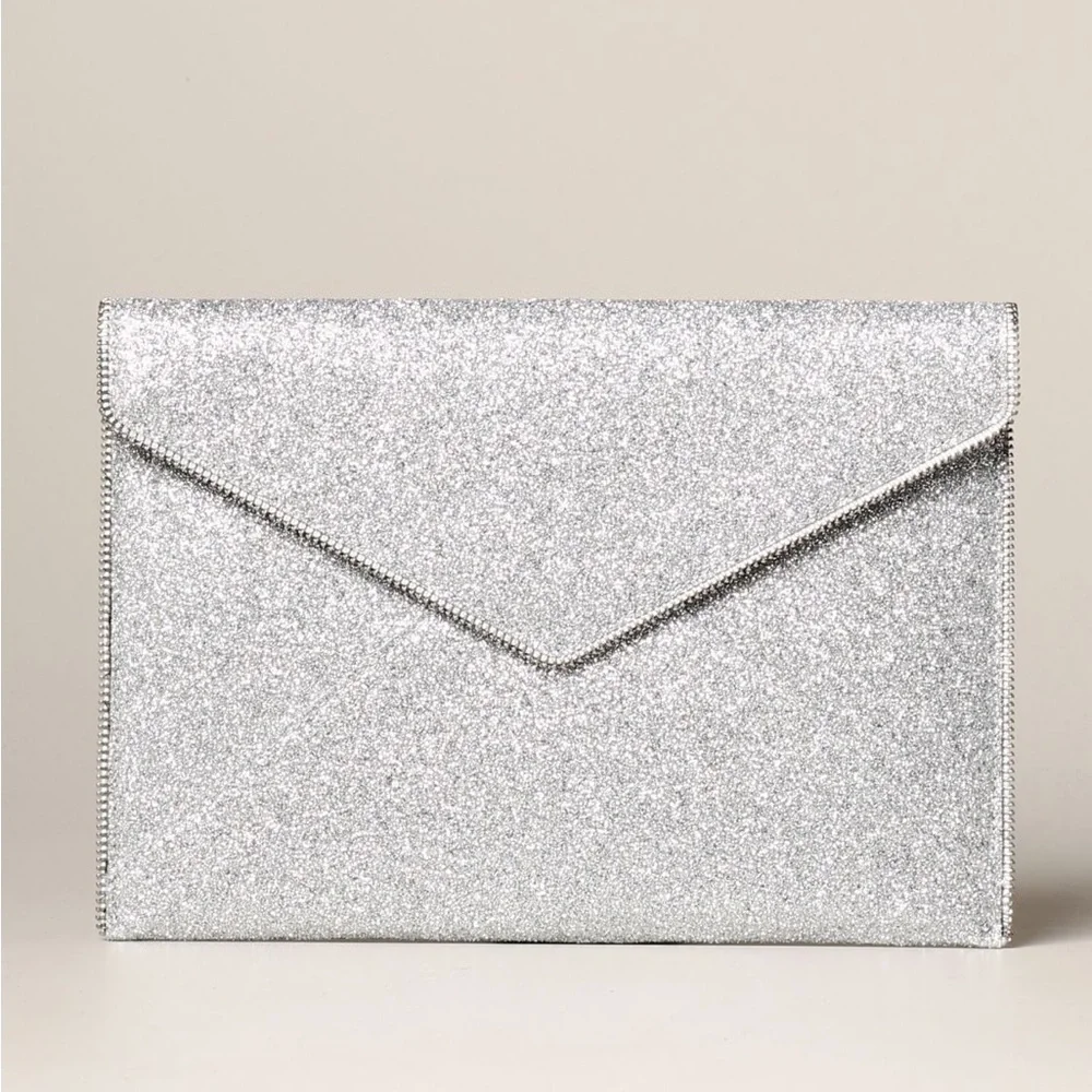Rebecca Minkoff Silver Glitter Leo Clutch EUC - Picture 8 of 17